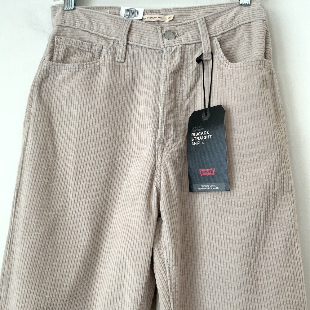 Levi’s Premium Ribbed Ribcage Straight Ankle High Rise Pants Khaki 27 - Picture 11 of 12